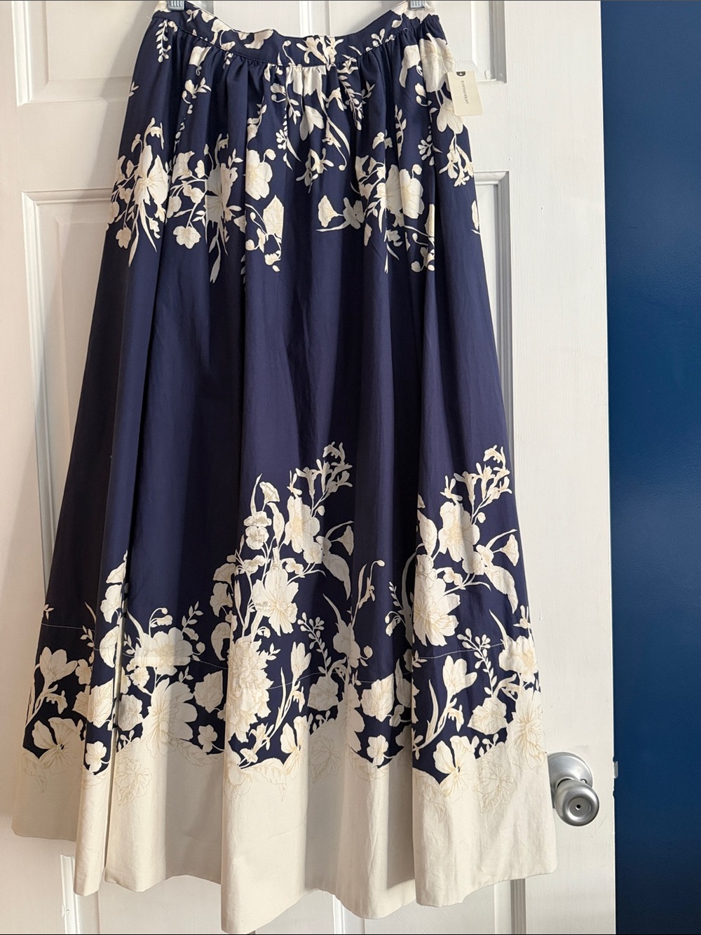 Maeve Navy and Cream Floral A-Line Skirt
